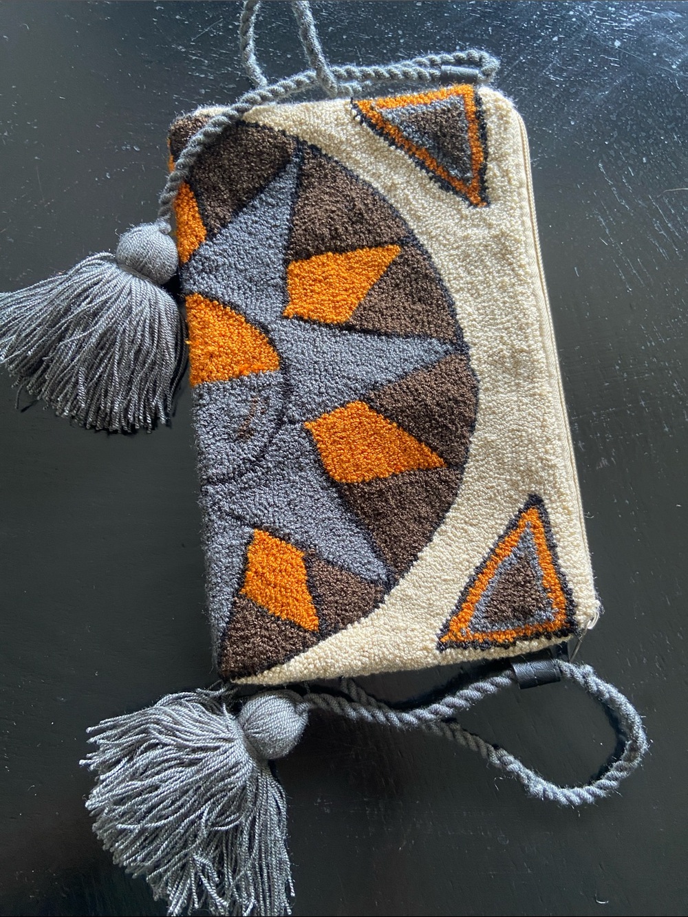 R&R Tassel Geometric Crossbody Bag Grey, Orange, Brown